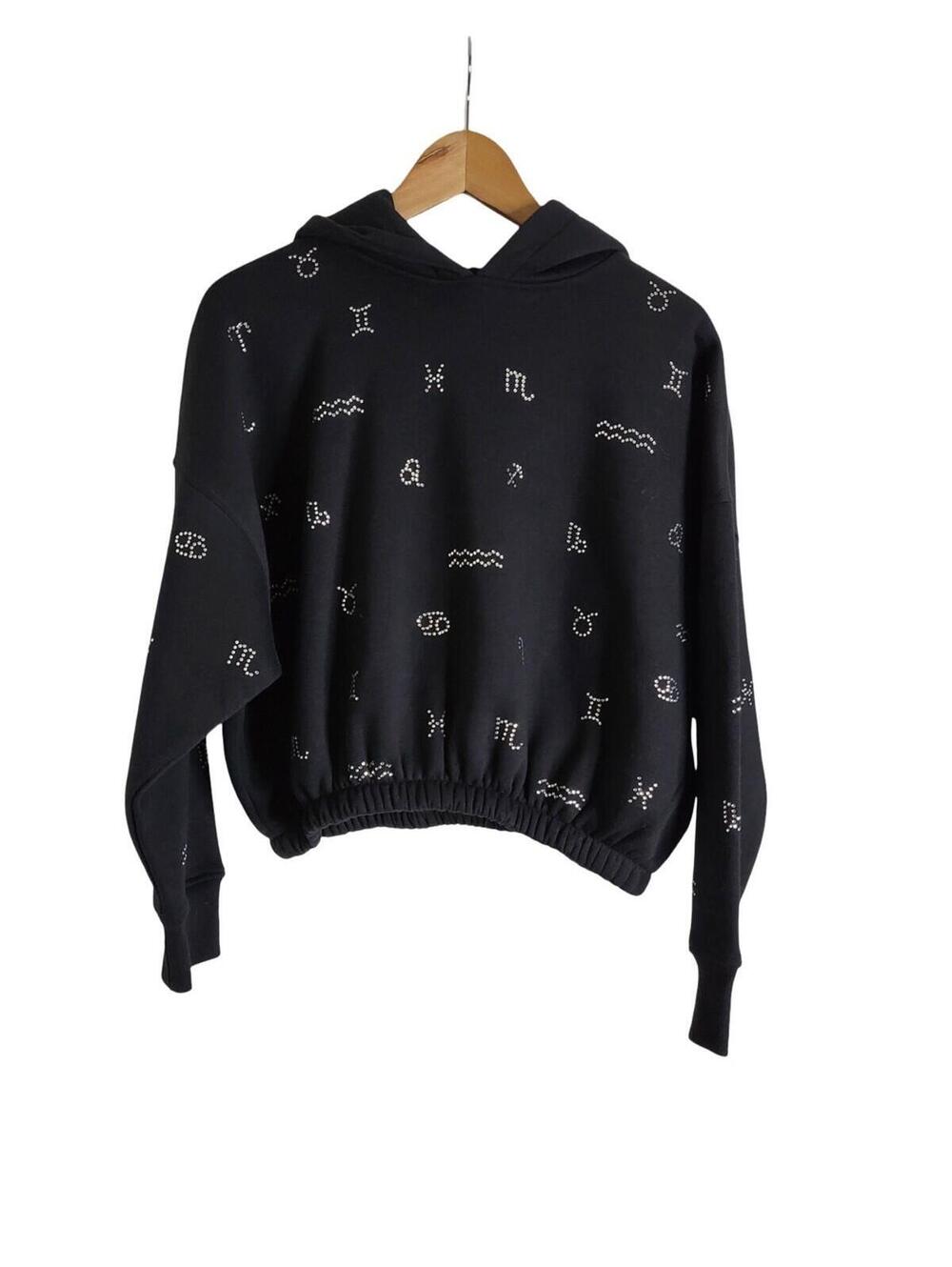 Forever 21 Zodiac Sign All Over Print Black Cropped Hoodie Size Small [COPY]